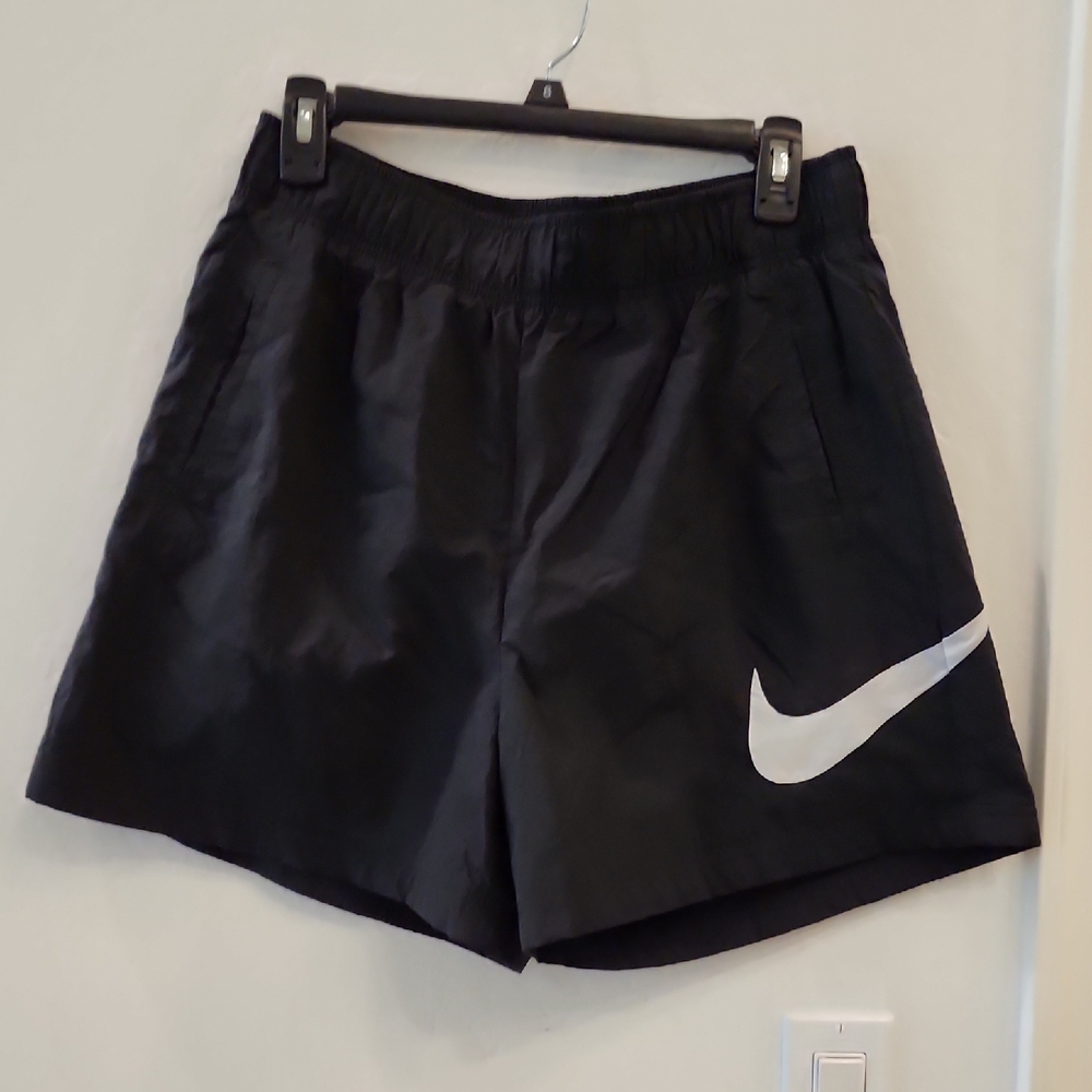 Nike Women's Black Athletic Shorts with White Swoosh